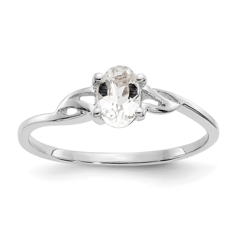 10k White Gold Polished Geniune White Topaz Birthstone Ring, Size: 7