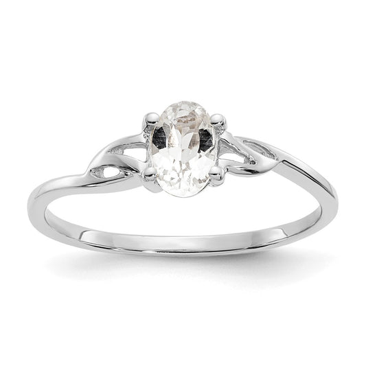 10k White Gold Polished Geniune White Topaz Birthstone Ring, Size: 7
