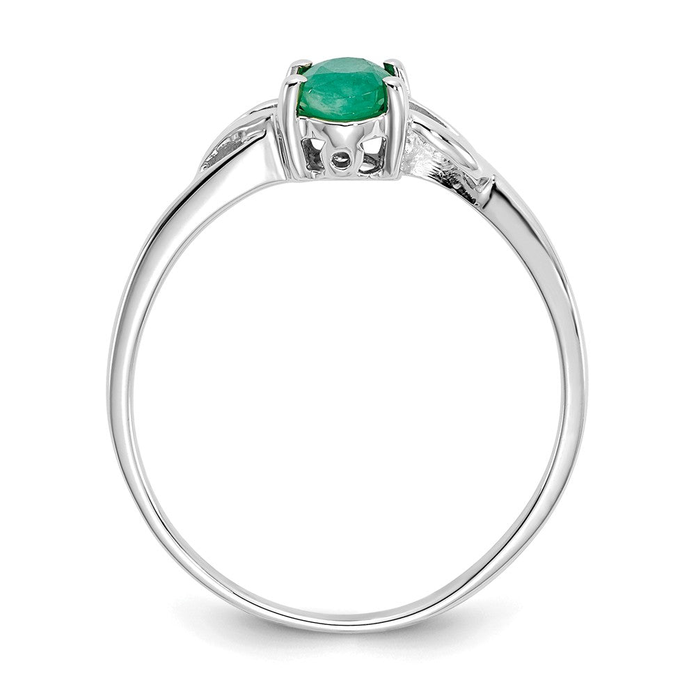 10k White Gold Polished Geniune Emerald Birthstone Ring, Size: 7