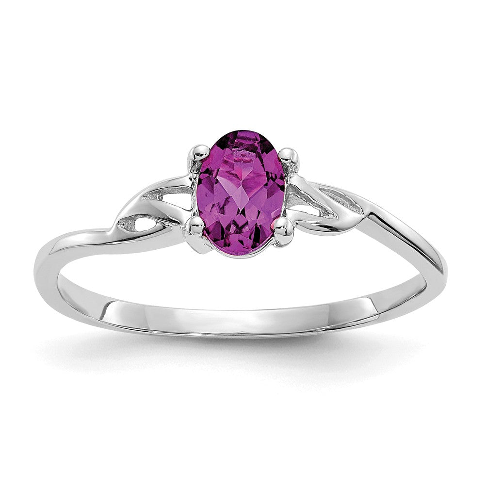 10k White Gold Polished Geniune Rhodolite Garnet Birthstone Ring, Size: 7