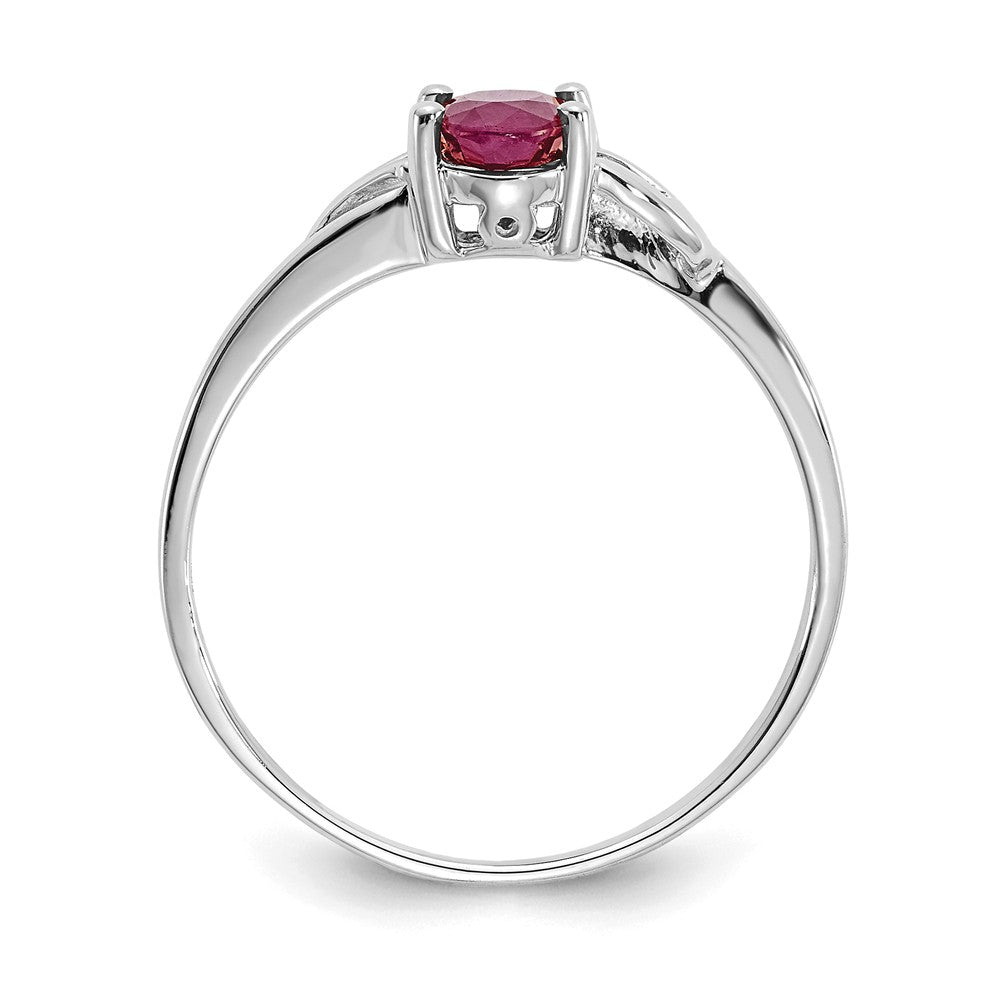 10k White Gold Polished Geniune Ruby Birthstone Ring, Size: 7