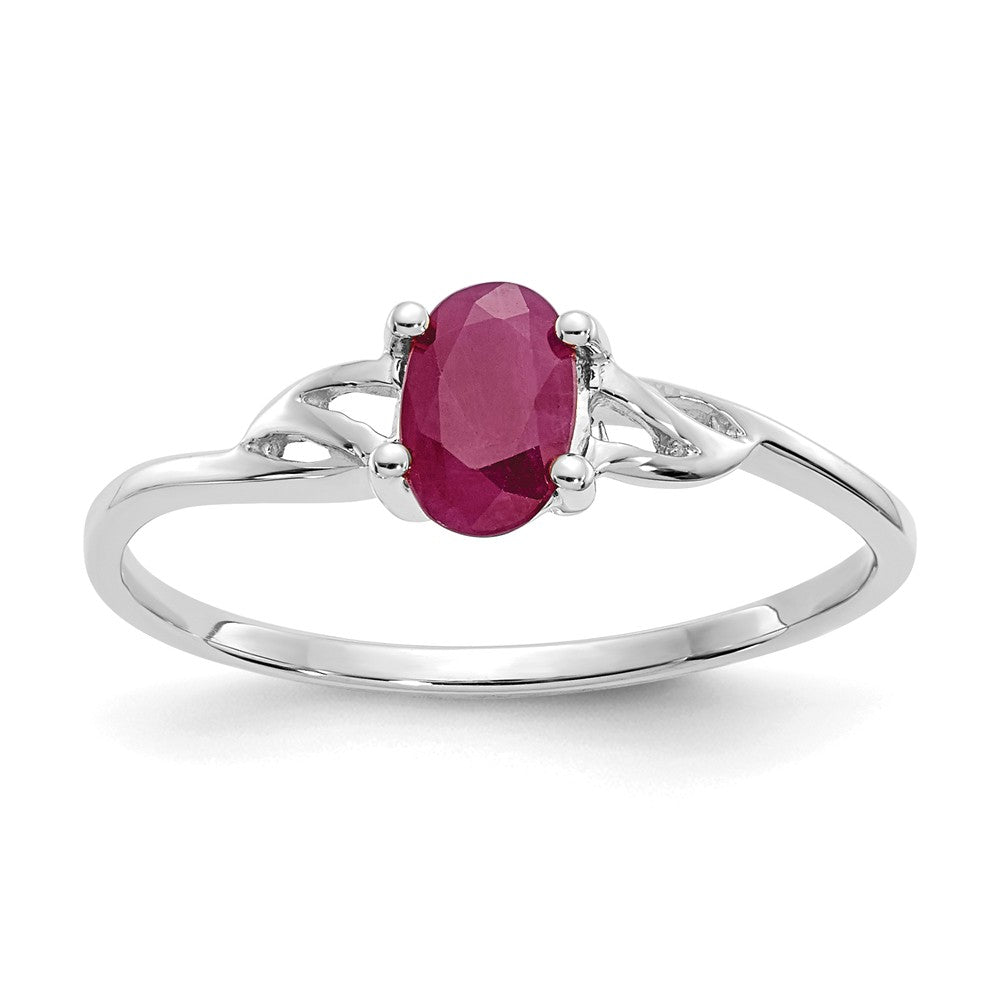 10k White Gold Polished Geniune Ruby Birthstone Ring, Size: 7