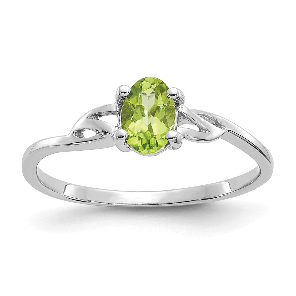10k White Gold Polished Geniune Peridot Birthstone Ring, Size: 7