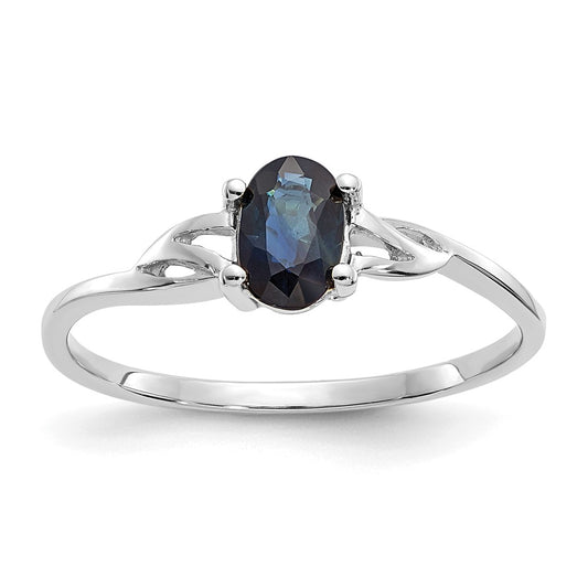 10k White Gold Polished Geniune Sapphire Birthstone Ring, Size: 7