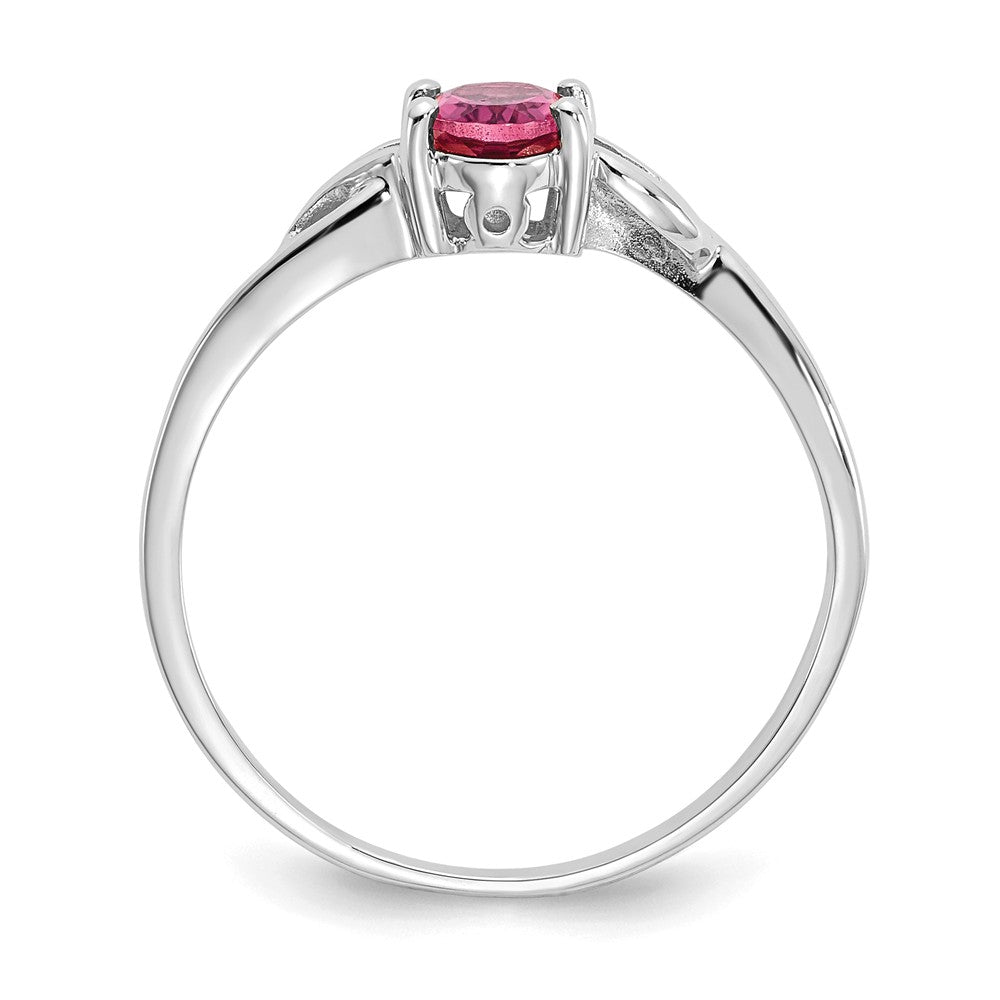 10k White Gold Polished Geniune Pink Tourmaline Birthstone Ring, Size: 7