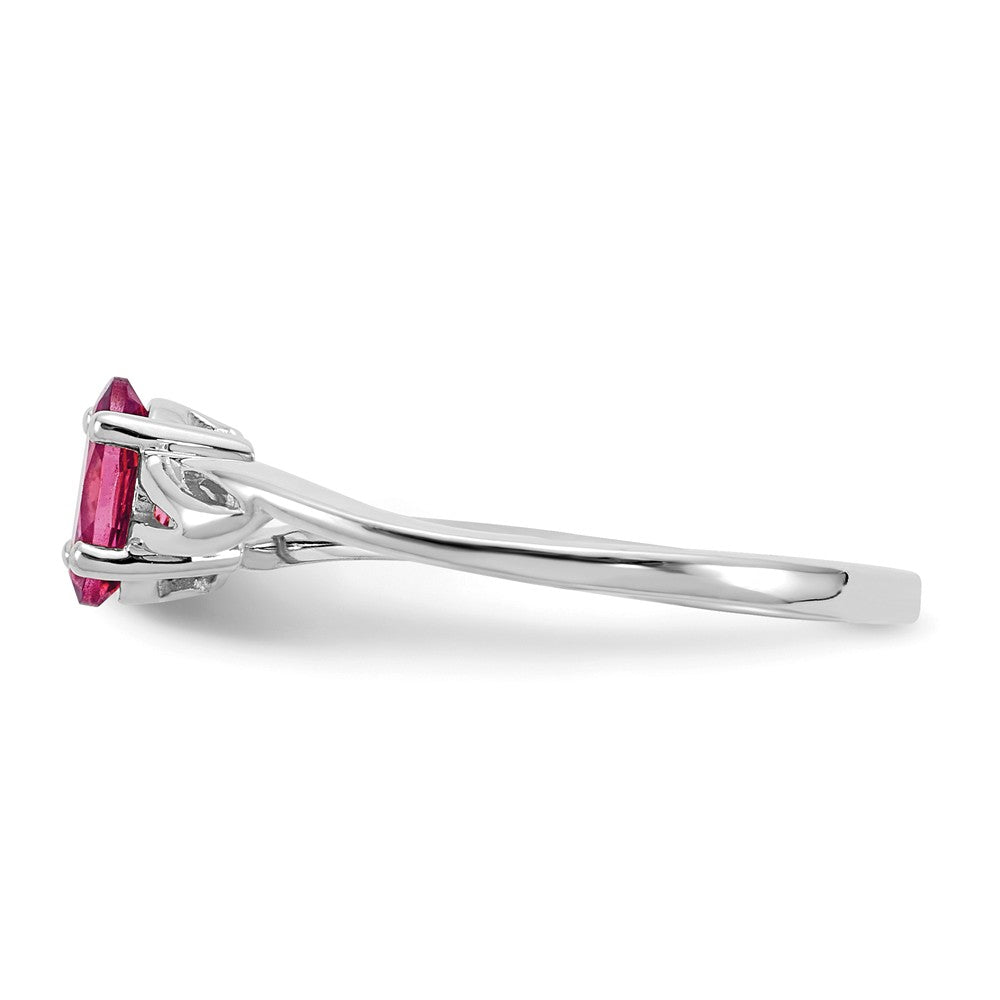 10k White Gold Polished Geniune Pink Tourmaline Birthstone Ring, Size: 7