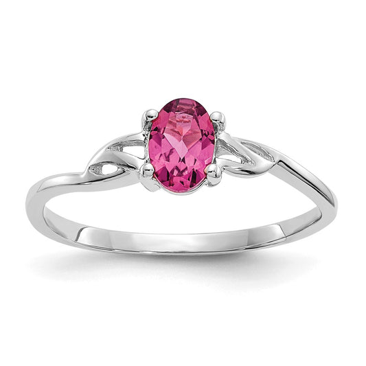 10k White Gold Polished Geniune Pink Tourmaline Birthstone Ring, Size: 7