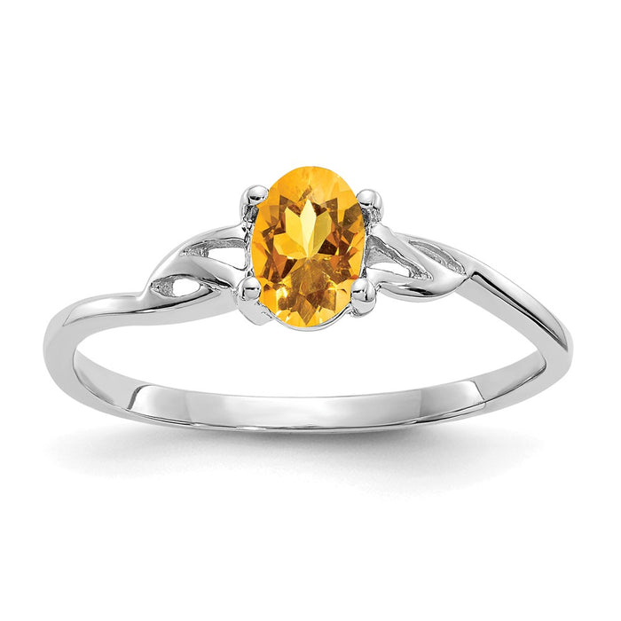 10k White Gold Polished Geniune Citrine Birthstone Ring, Size: 7