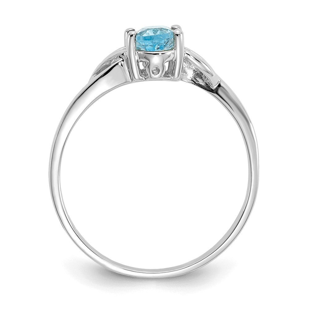 10k White Gold Polished Geniune Blue Topaz Birthstone Ring, Size: 7