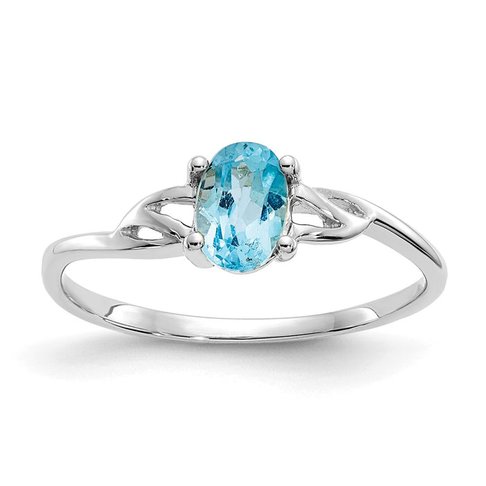 10k White Gold Polished Geniune Blue Topaz Birthstone Ring, Size: 7