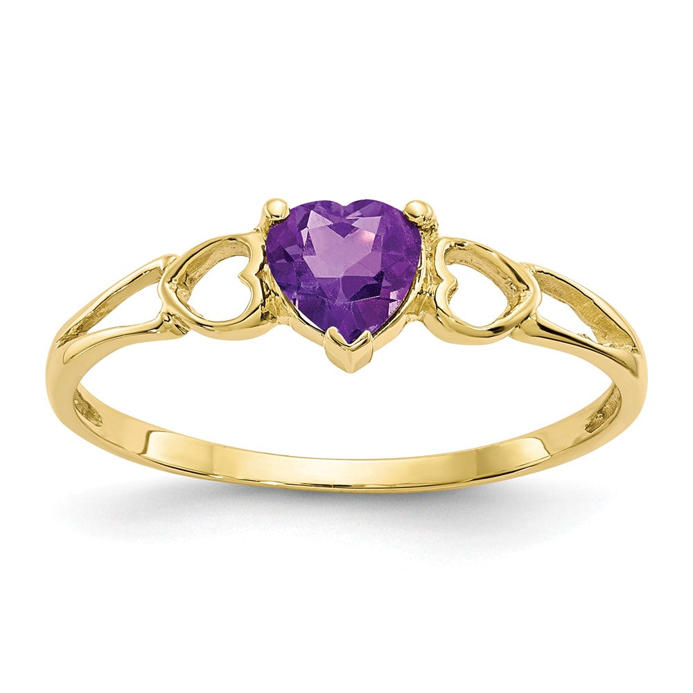 10k Yellow Gold Polished Geniune Amethyst Birthstone Ring, Size: 6