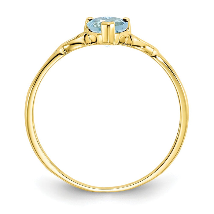 10k Yellow Gold Polished Geniune Aquamarine Birthstone Ring, Size: 6