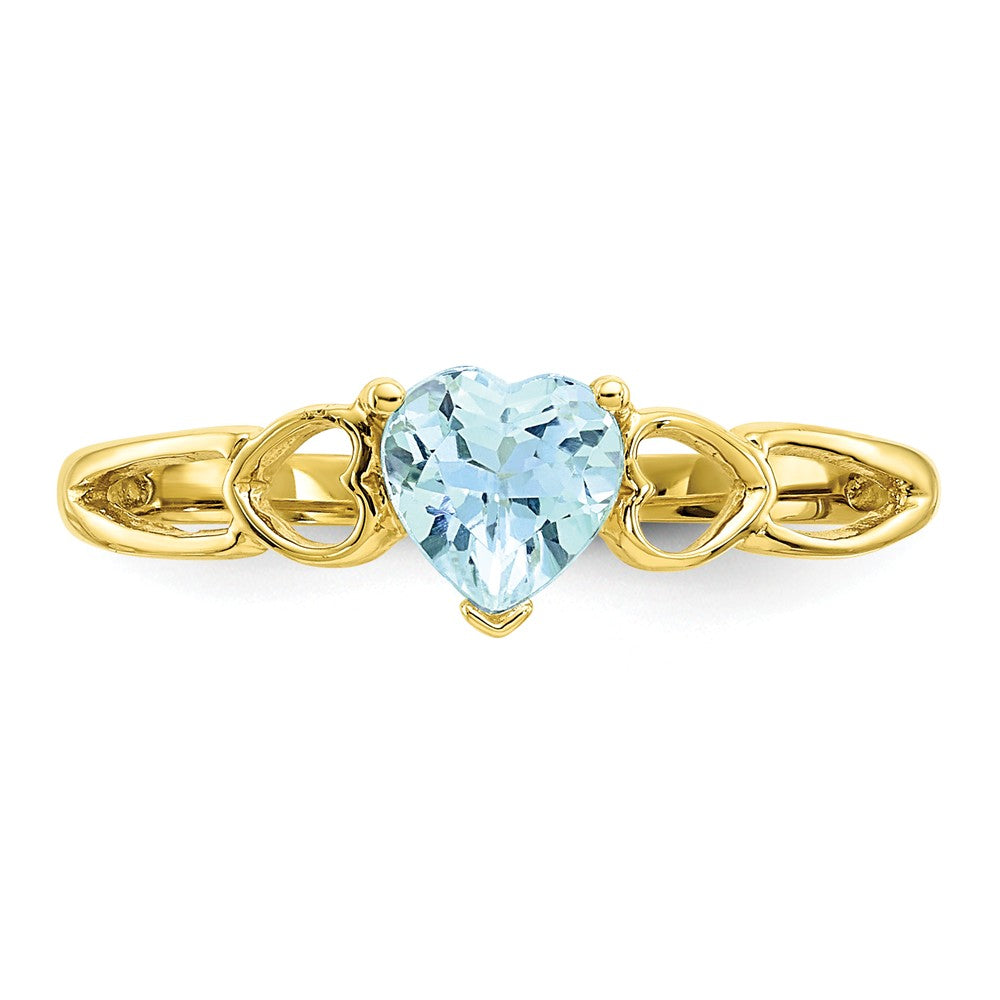 10k Yellow Gold Polished Geniune Aquamarine Birthstone Ring, Size: 6