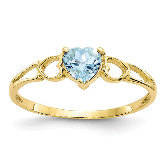 10k Yellow Gold Polished Geniune Aquamarine Birthstone Ring, Size: 6