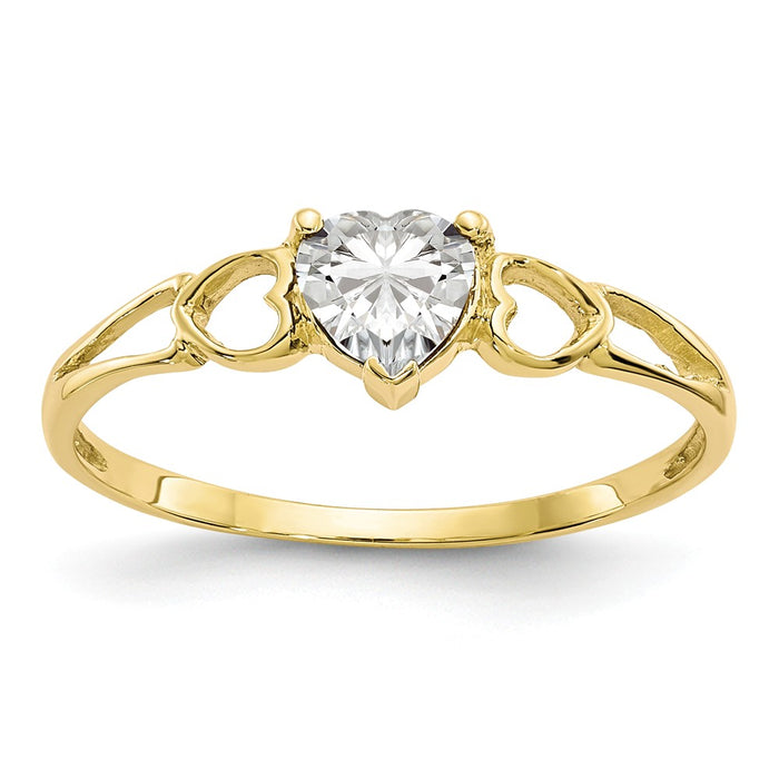 10k Yellow Gold Polished Geniune White Topaz Birthstone Ring, Size: 6