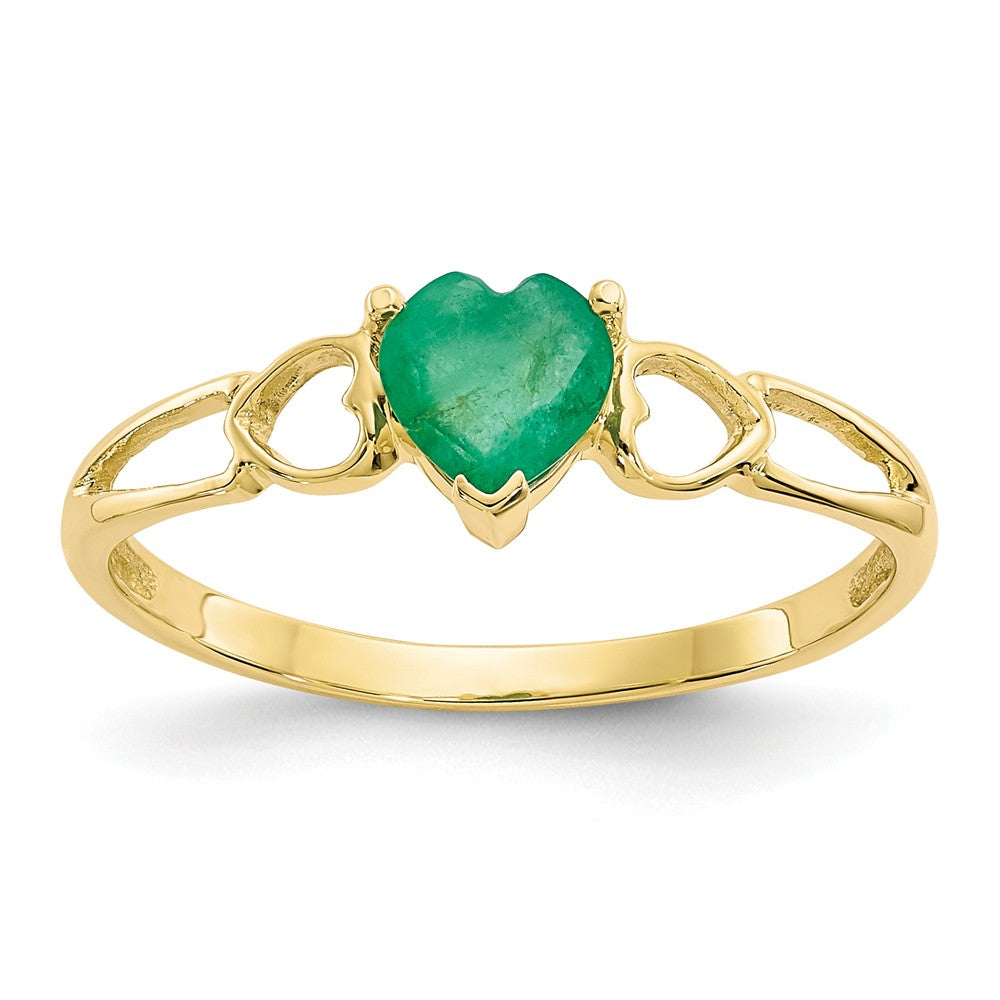 10k Yellow Gold Polished Geniune Emerald Birthstone Ring, Size: 6