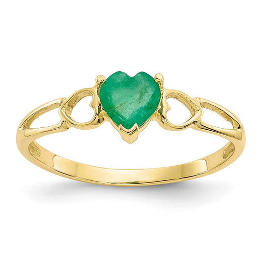 10k Yellow Gold Polished Geniune Emerald Birthstone Ring, Size: 6