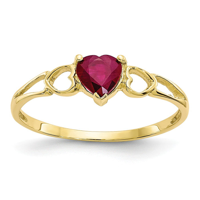 10k Yellow Gold Polished Geniune Ruby Birthstone Ring, Size: 6