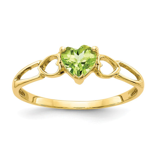 10k Yellow Gold Polished Geniune Peridot Birthstone Ring, Size: 6