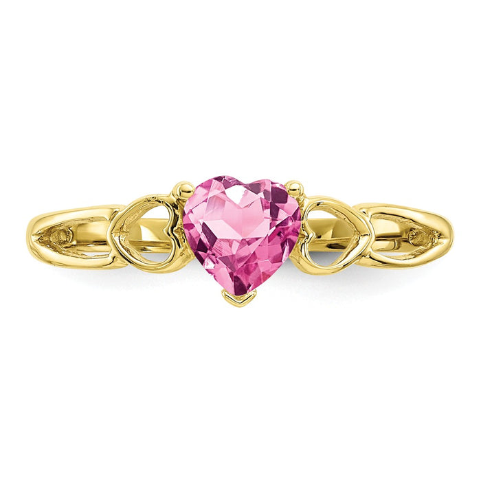 10k Yellow Gold Polished Geniune Pink Tourmaline Birthstone Ring, Size: 6