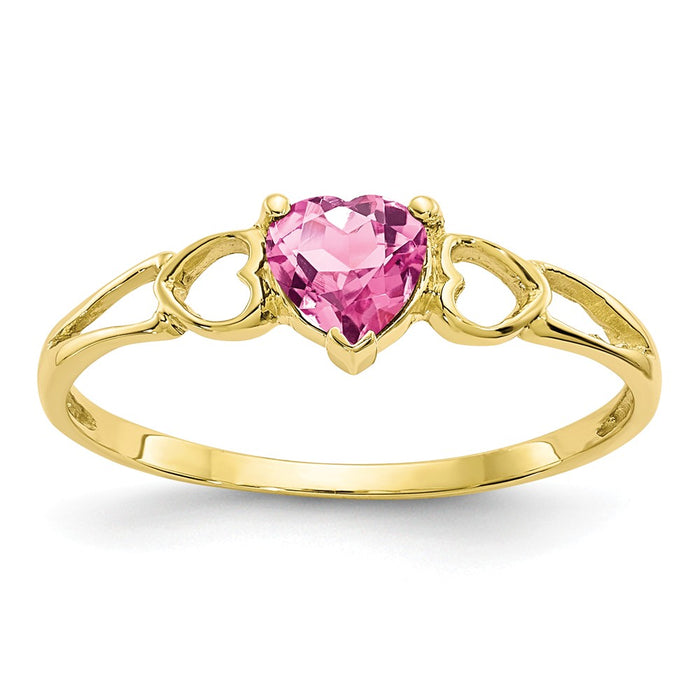 10k Yellow Gold Polished Geniune Pink Tourmaline Birthstone Ring, Size: 6