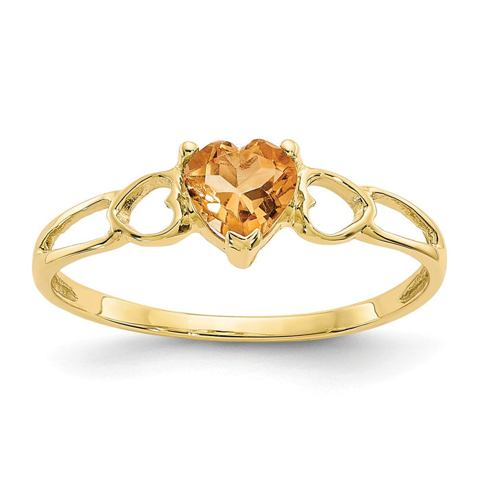10k Yellow Gold Polished Geniune Citrine Birthstone Ring, Size: 6