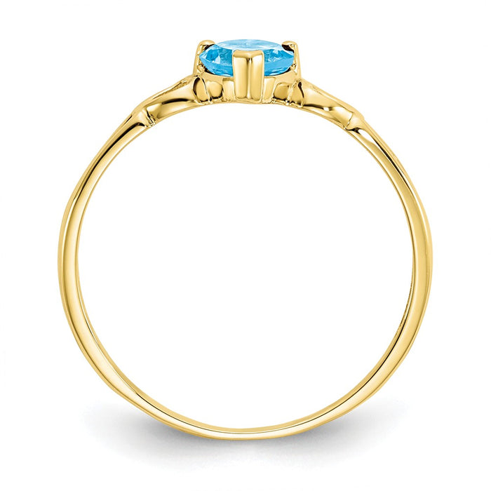 10k Yellow Gold Polished Geniune Blue Topaz Birthstone Ring, Size: 6