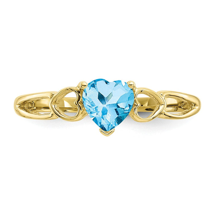 10k Yellow Gold Polished Geniune Blue Topaz Birthstone Ring, Size: 6