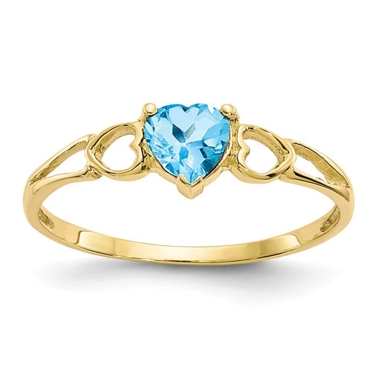 10k Yellow Gold Polished Geniune Blue Topaz Birthstone Ring, Size: 6