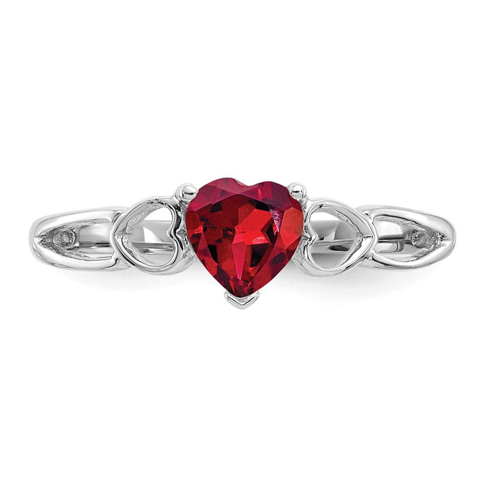 10k White Gold Polished Geniune Garnet Birthstone Ring, Size: 6