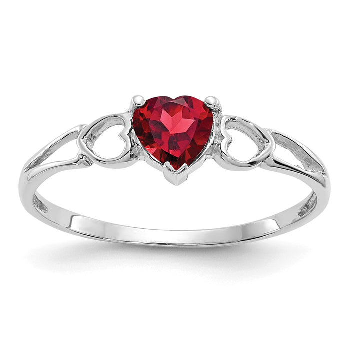 10k White Gold Polished Geniune Garnet Birthstone Ring, Size: 6