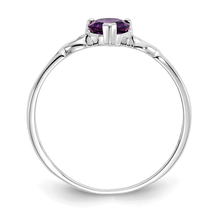 10k White Gold Polished Geniune Amethyst Birthstone Ring, Size: 6