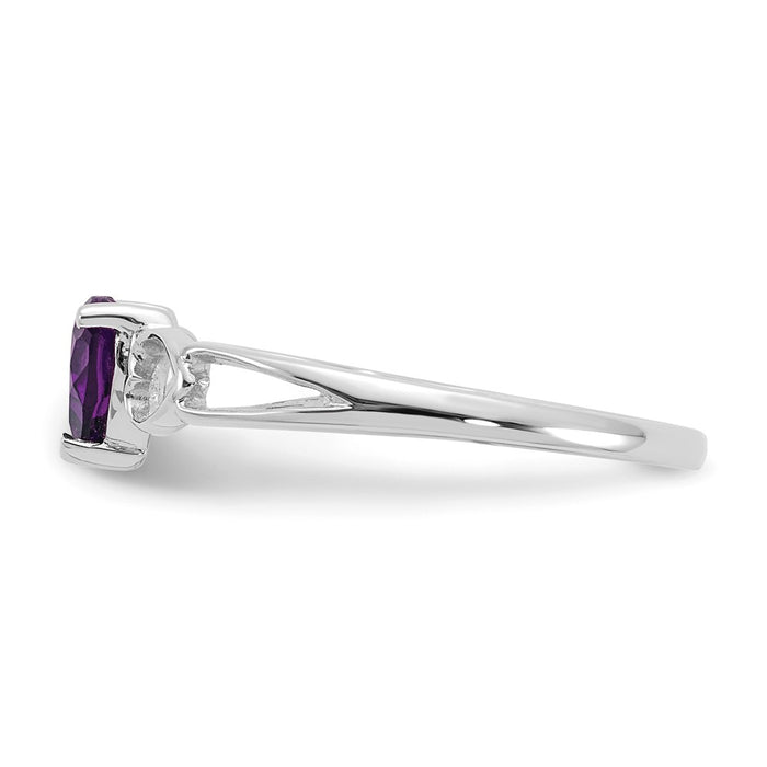 10k White Gold Polished Geniune Amethyst Birthstone Ring, Size: 6