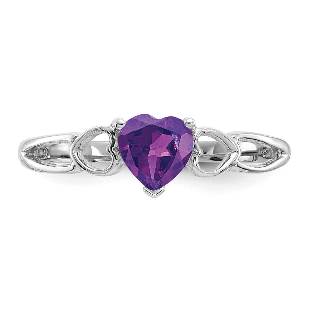 10k White Gold Polished Geniune Amethyst Birthstone Ring, Size: 6