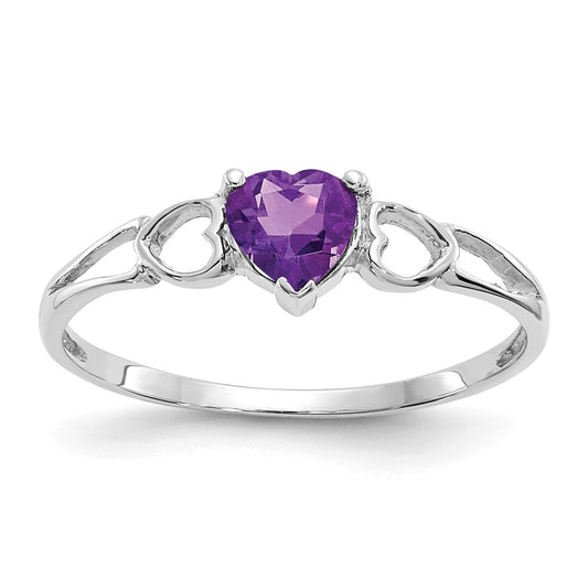 10k White Gold Polished Geniune Amethyst Birthstone Ring, Size: 6