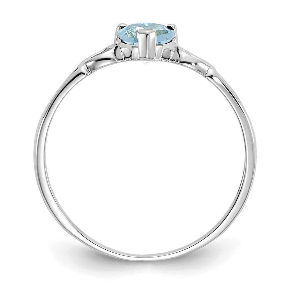 10k White Gold Polished Geniune Aquamarine Birthstone Ring, Size: 6