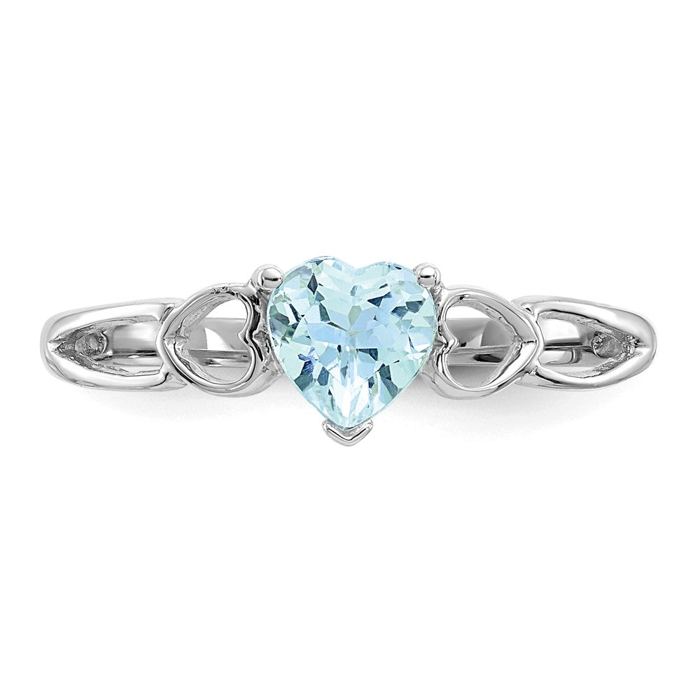10k White Gold Polished Geniune Aquamarine Birthstone Ring, Size: 6