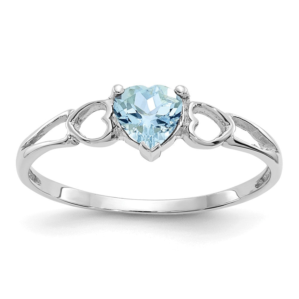 10k White Gold Polished Geniune Aquamarine Birthstone Ring, Size: 6