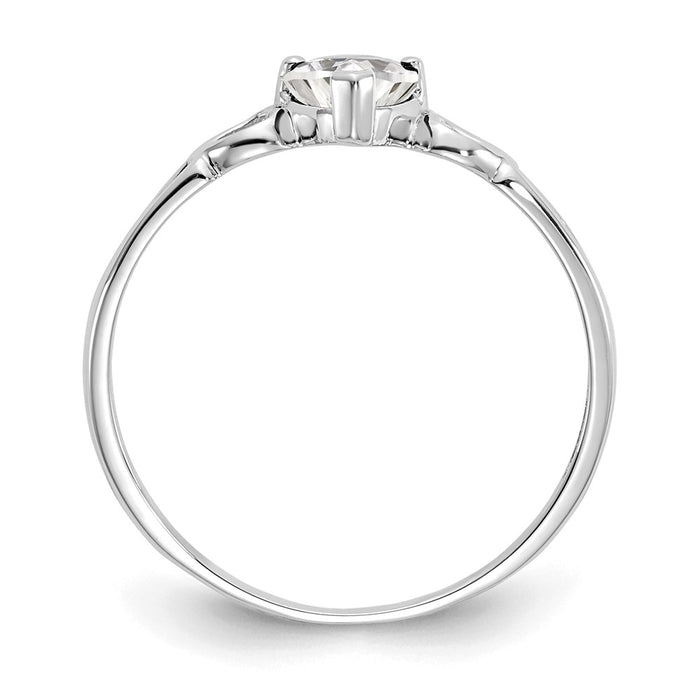 10k White Gold Polished Geniune White Topaz Birthstone Ring, Size: 6