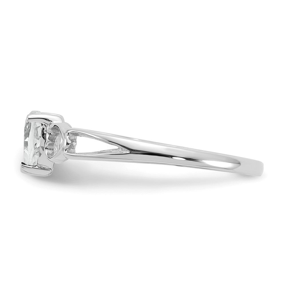 10k White Gold Polished Geniune White Topaz Birthstone Ring, Size: 6