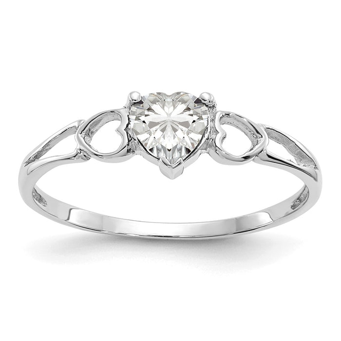 10k White Gold Polished Geniune White Topaz Birthstone Ring, Size: 6