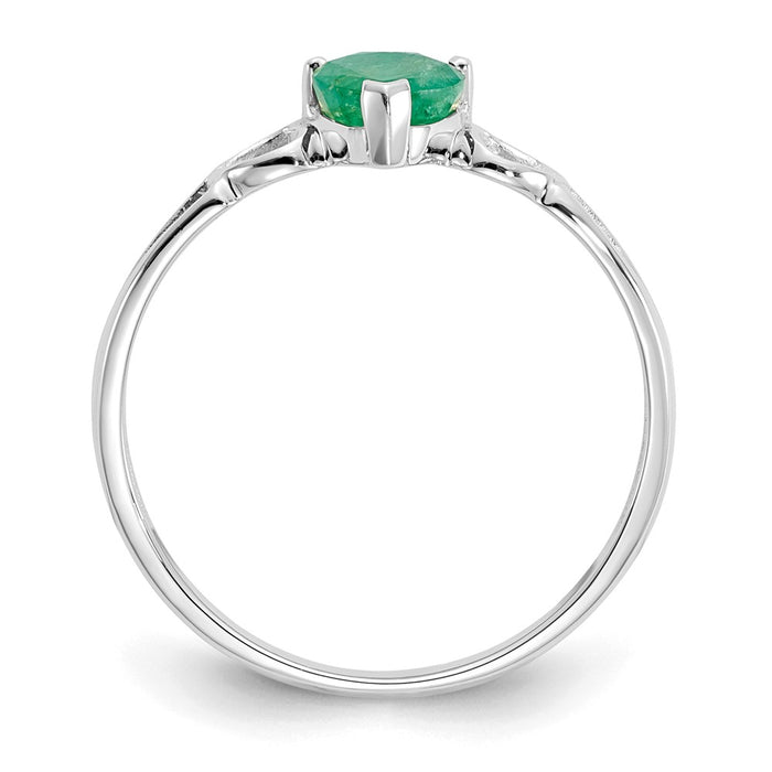 10k White Gold Polished Geniune Emerald Birthstone Ring, Size: 6