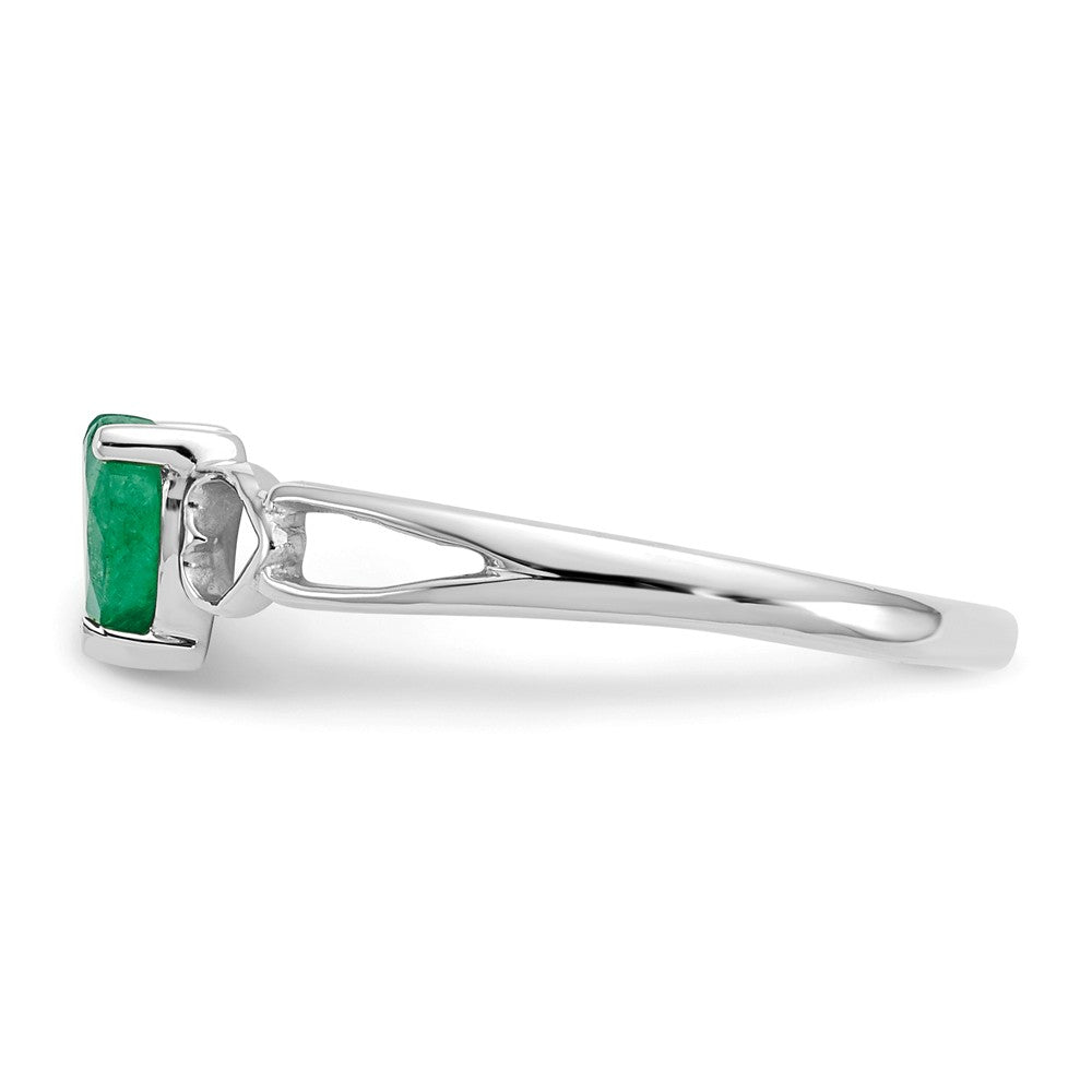 10k White Gold Polished Geniune Emerald Birthstone Ring, Size: 6