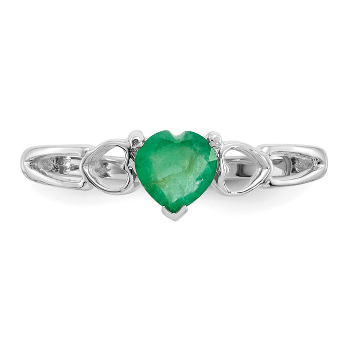 10k White Gold Polished Geniune Emerald Birthstone Ring, Size: 6