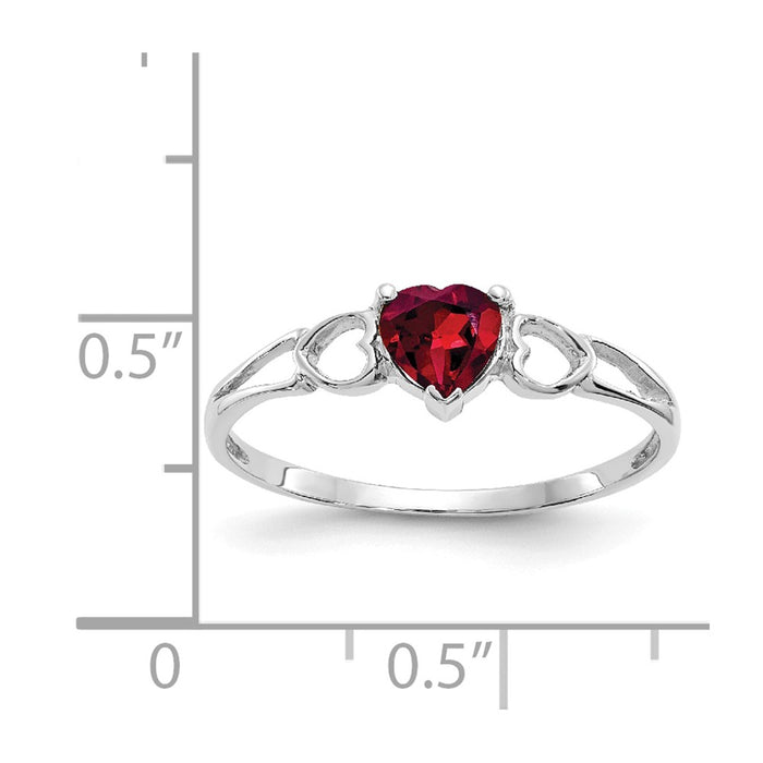 10k White Gold Polished Geniune Rhodolite Garnet Birthstone Ring, Size: 6