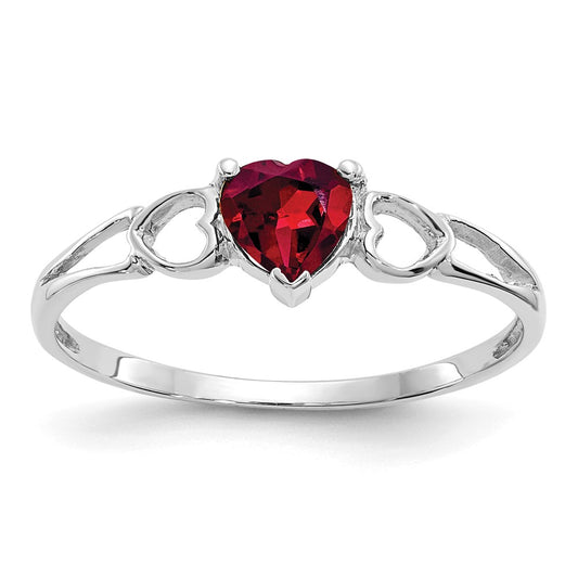 10k White Gold Polished Geniune Rhodolite Garnet Birthstone Ring, Size: 6