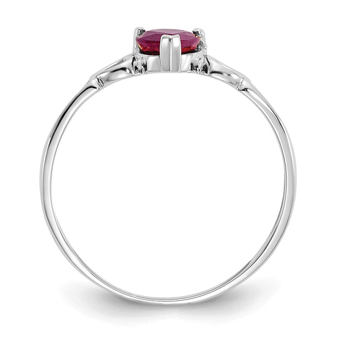 10k White Gold Polished Geniune Ruby Birthstone Ring, Size: 6