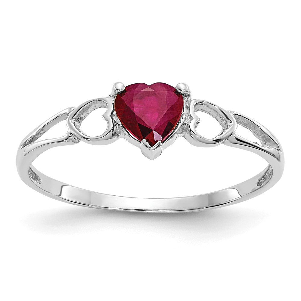 10k White Gold Polished Geniune Ruby Birthstone Ring, Size: 6