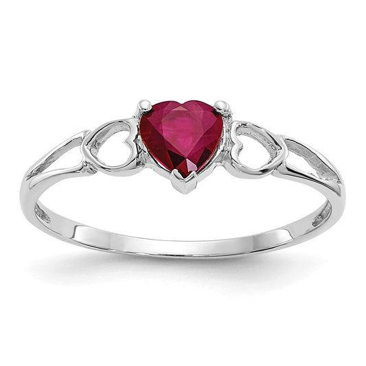 10k White Gold Polished Geniune Ruby Birthstone Ring, Size: 6