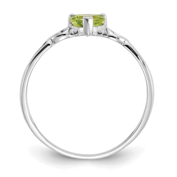 10k White Gold Polished Geniune Peridot Birthstone Ring, Size: 6